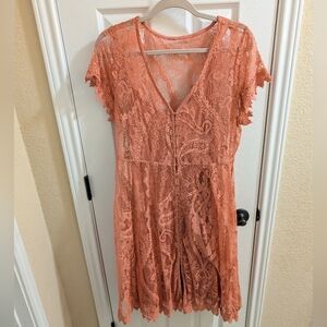 Torrid Mini Lace Button-Front Shirt Dress- Salmon